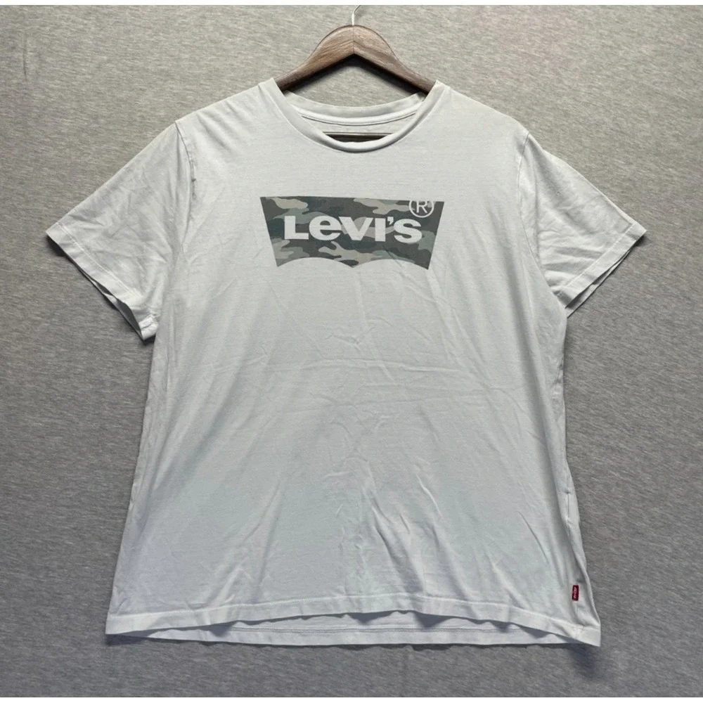 Levi's Standard Fit Classic T Shirt Mens XL White Graphic Print Camo Logo Cotton